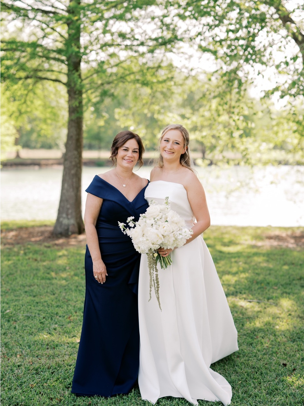 Elegant Off-Shoulder Navy Mother-of-the-Bride Gown